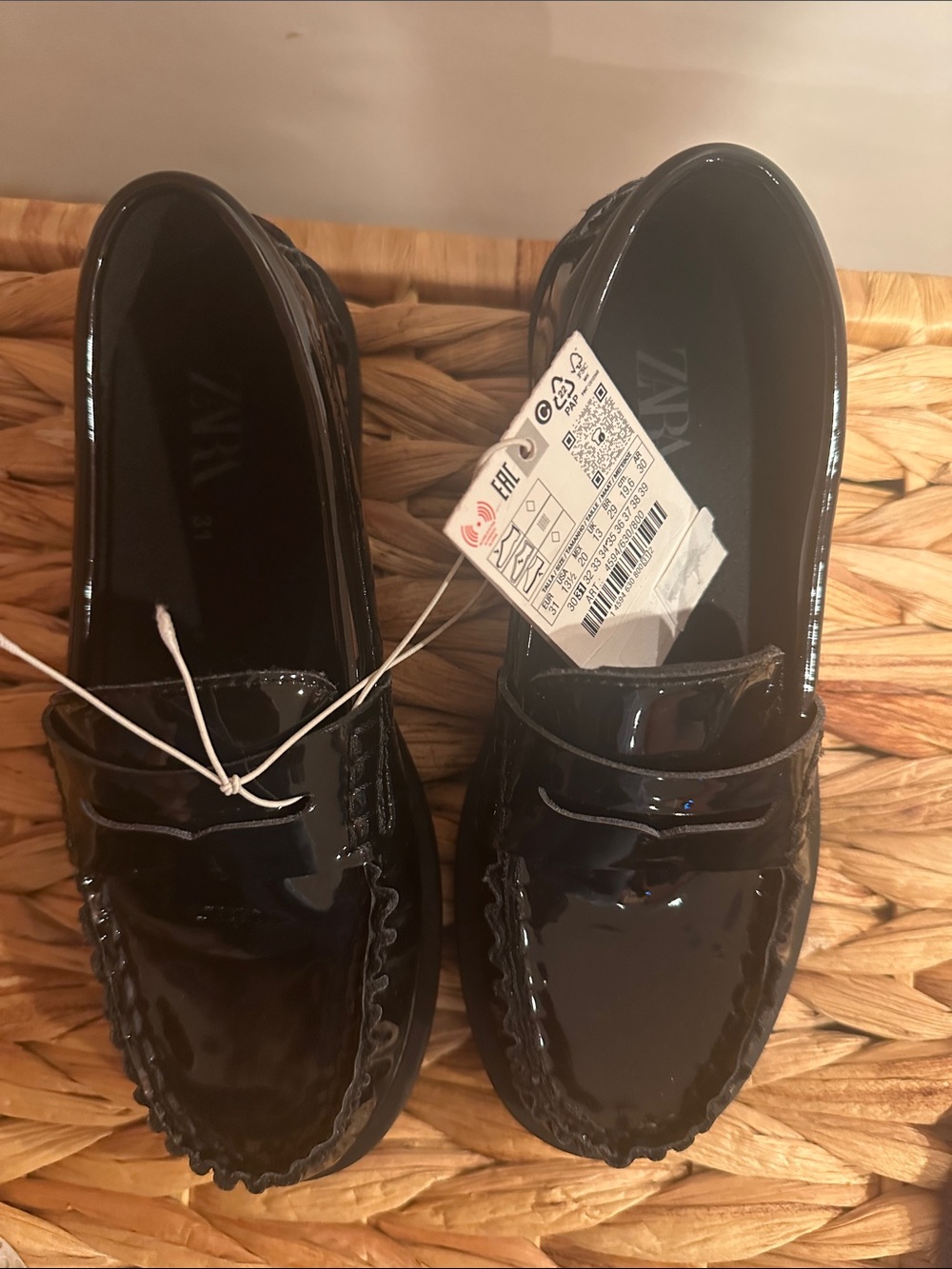 Zara Black Patent Kids Penny Loafers